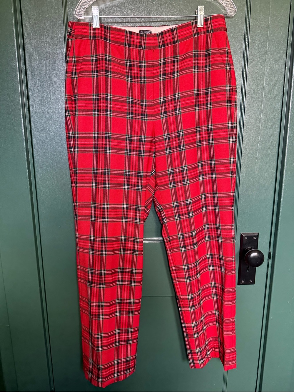 J.Crew Kate Straight-Leg Wool Blend Red Tartan Plaid Pants Size 12